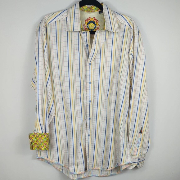 Robert Graham Other - Robert Graham Colorful Striped Plaid floral Bright Flip Cuffs Mens Size Large